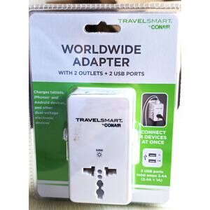 Worldwide Adapter-TravelSmart by Conair-2 Outlets-2 Ports-Sealed